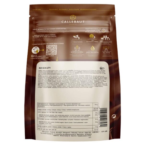 Belgian Milk Chocolate Baking Callets (Chips) - 33.6% - 1 bag, 5.5 lbs - Image 2
