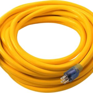 DEWALT 50 Foot 12/3 SJTW Lighted Extension Cord - Heavy Duty Outdoor, Waterproof, Weatherproof, Heat & Corrosion Resistant Industrial Strength Light Up Prong Outlet Plug Power Cord