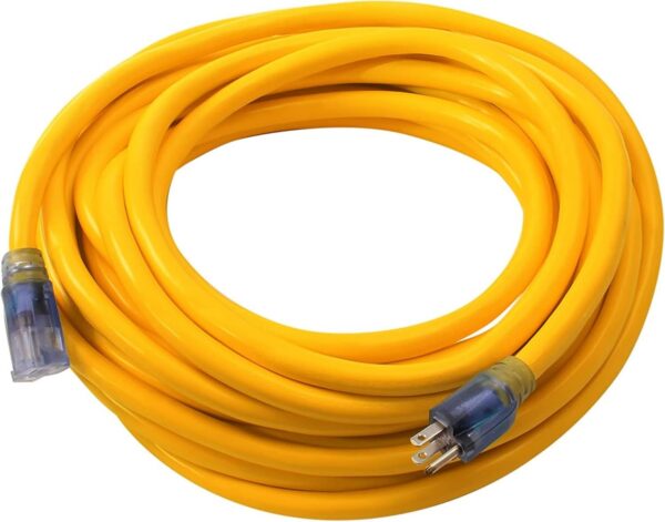 DEWALT 50 Foot 12/3 SJTW Lighted Extension Cord - Heavy Duty Outdoor, Waterproof, Weatherproof, Heat & Corrosion Resistant Industrial Strength Light Up Prong Outlet Plug Power Cord
