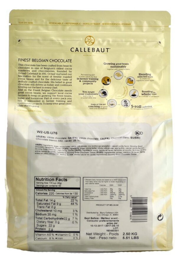 Callebaut W2 28% White Chocolate Callets 5.5 lbs - Image 2
