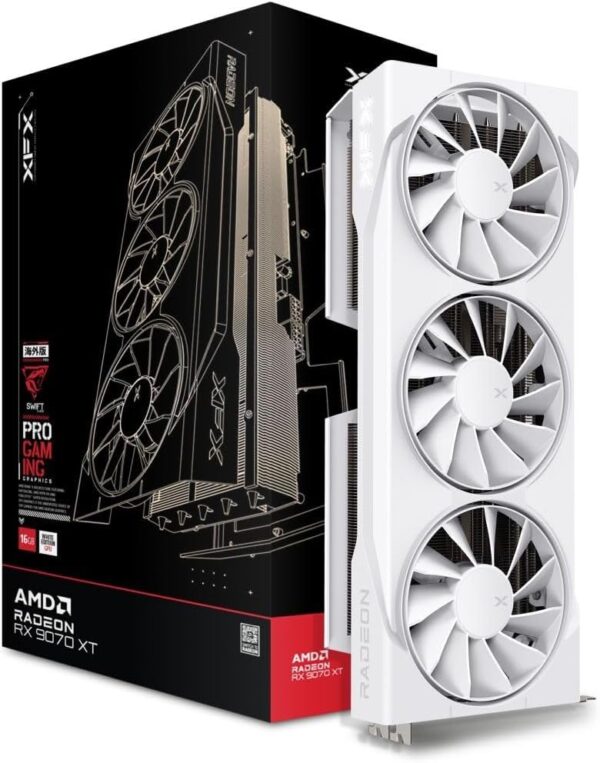 XFX Swift AMD Radeon RX 9070XT Triple Fan White Gaming Edition with 16GB GDDR6 HDMI 3xDP, AMD RDNA 4 RX-97TSWF3W9