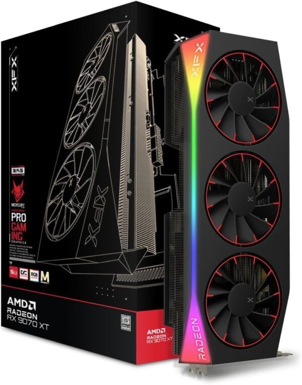 XFX Mercury AMD Radeon RX 9070XT OC Magnetic Air Edition with RGB 16GB GDDR6 HDMI 3xDP, AMD RDNA 4 RX-97TMARGBA