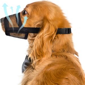 Flintstone Dog Muzzle for Large Dogs – Soft Air Mesh Muzzle for Large Sized Dog | Breathable Mouth Guard to Prevent Biting Chewing Grooming | No Bark Muzzle L 9”-12.5”